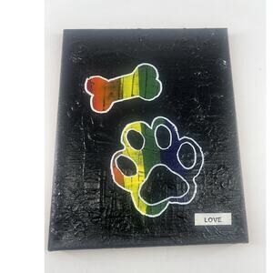 Handmade Acrylic Painting Canvas Puppy Doggy Love Black Rainbow 10"x8"x.75" Art